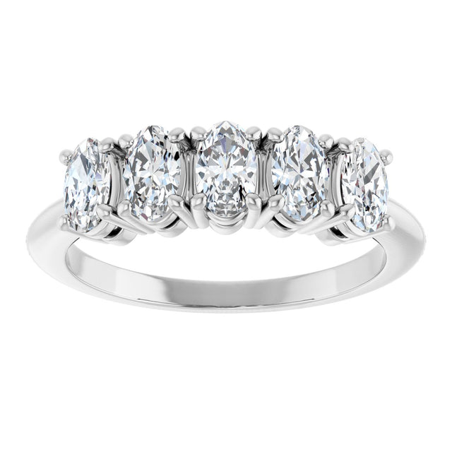 14K Gold Oval Natural Diamond Five-Stone Anniversary Band - 1 1/6-1 7/8 CTW - White Gold - view 3