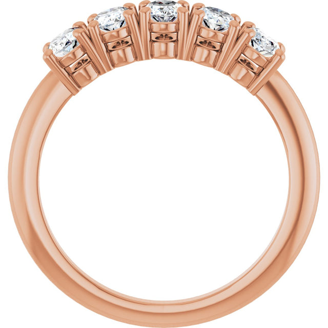 14K Gold Oval Natural Diamond Five-Stone Anniversary Band - 1 1/6-1 7/8 CTW - Rose Gold - view 2