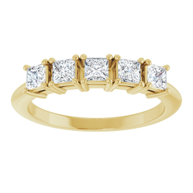 14K Gold Square Natural Diamond Five-Stone Anniversary Band - 1/4-5/8 CTW - Yellow Gold - view 3