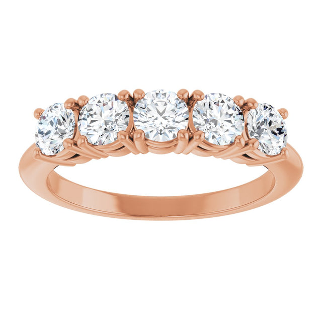 14K Gold Round Lab-Grown Diamond Five-Stone Anniversary Band - 3.8mm Stones - Rose Gold - view 3