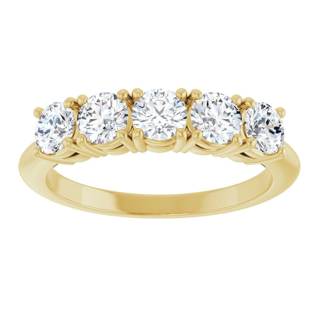 14K Gold Round Lab-Grown Diamond Five-Stone Anniversary Band - 3.8mm Stones - Yellow Gold - view 3