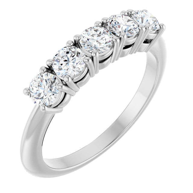 Platinum Round Natural Diamond Five-Stone Anniversary Band - 1/8-3/4 CTW