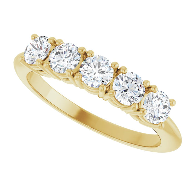 14K Gold Round Natural Diamond Five-Stone Anniversary Band - 1/8-3/4 CTW - Yellow Gold - view 5