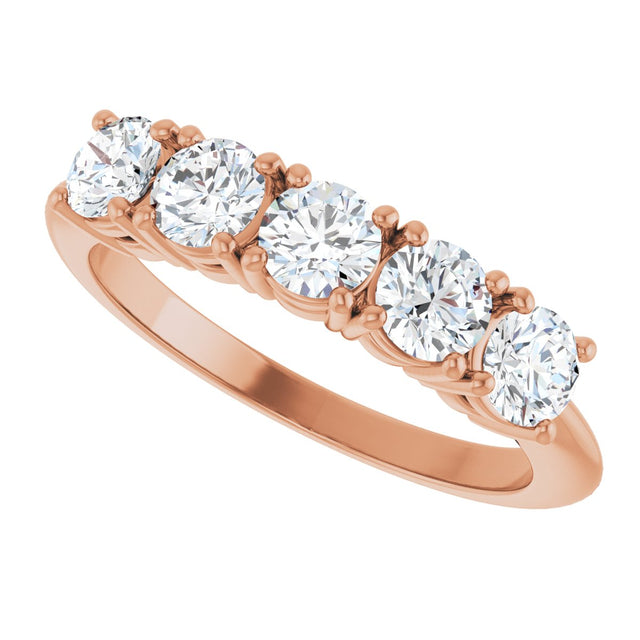 14K Gold Round Lab-Grown Diamond Five-Stone Anniversary Band - 3.8mm Stones - Rose Gold - view 5