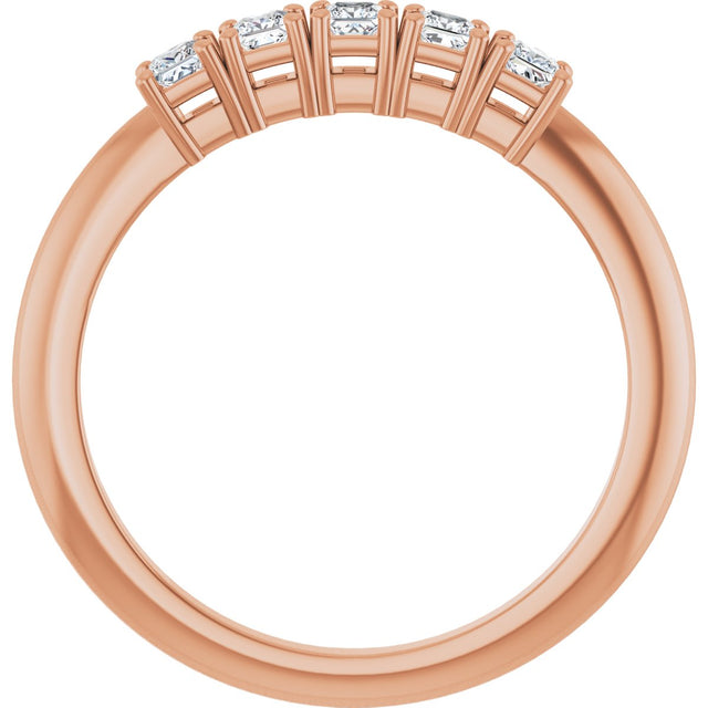 14K Gold Square Natural Diamond Five-Stone Anniversary Band - 1/4-5/8 CTW - Rose Gold - view 2
