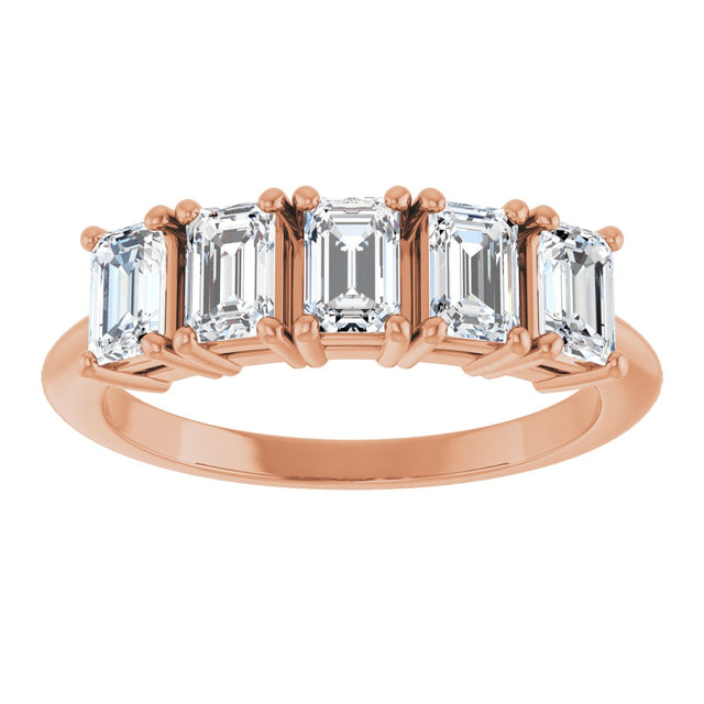 14K Gold Emerald Lab-Grown Diamond Five-Stone Anniversary Band - 4.5x3mm Stones - Rose Gold - view 3