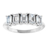 14K Gold Emerald Lab-Grown Diamond Five-Stone Anniversary Band - 4.5x3mm Stones - White Gold - view 3
