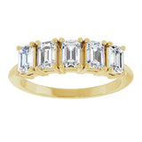 14K Gold Emerald Lab-Grown Diamond Five-Stone Anniversary Band - 4.5x3mm Stones - Yellow Gold - view 3