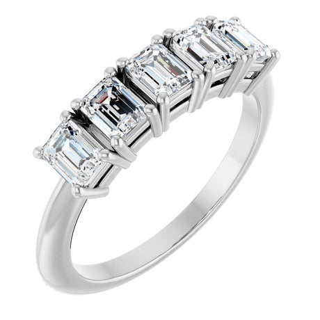 14K Gold Emerald Lab-Grown Diamond Five-Stone Anniversary Band - 4x3mm Stones - White Gold