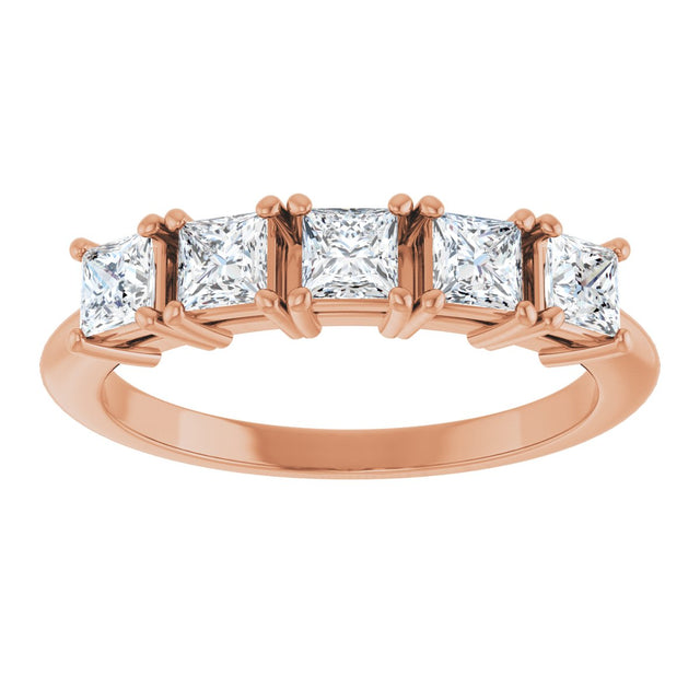 14K Gold Square Natural Diamond Five-Stone Anniversary Band - 3/4 CTW - Rose Gold - view 3