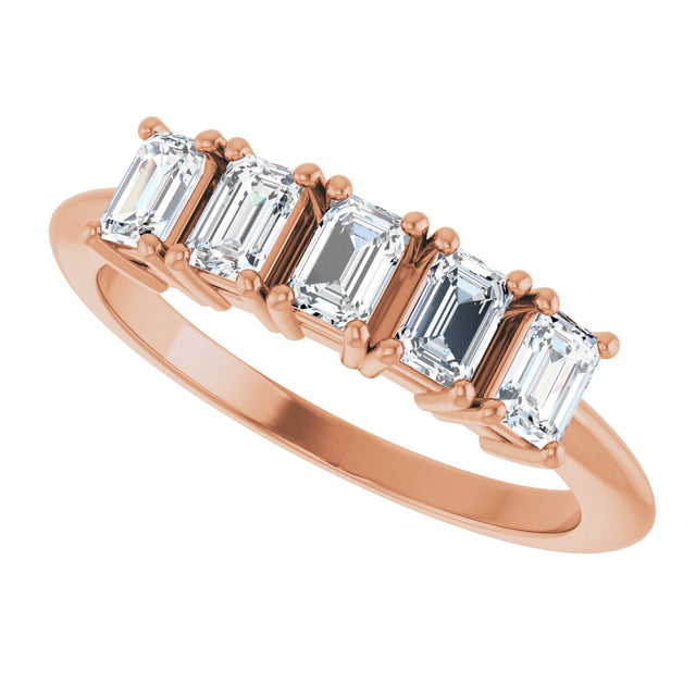 14K Gold Emerald Lab-Grown Diamond Five-Stone Anniversary Band - 3.75x2.5mm Stones - Rose Gold - view 5