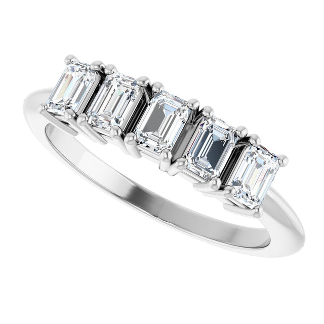Platinum Emerald Lab-Grown Diamond Five-Stone Anniversary Band - 3.75x2.5mm Stones - view 5