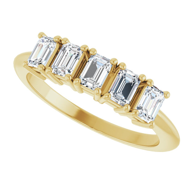 14K Gold Emerald Lab-Grown Diamond Five-Stone Anniversary Band - 3.75x2.5mm Stones - Yellow Gold - view 5