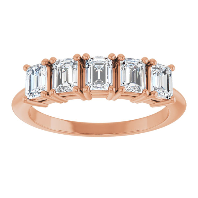14K Gold Emerald Lab-Grown Diamond Five-Stone Anniversary Band - 4x3mm Stones - Rose Gold - view 3