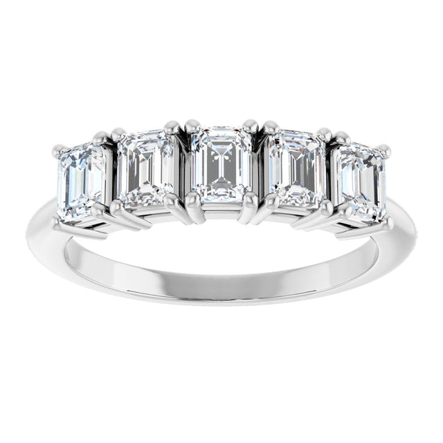 14K Gold Emerald Lab-Grown Diamond Five-Stone Anniversary Band - 4x3mm Stones - White Gold - view 3