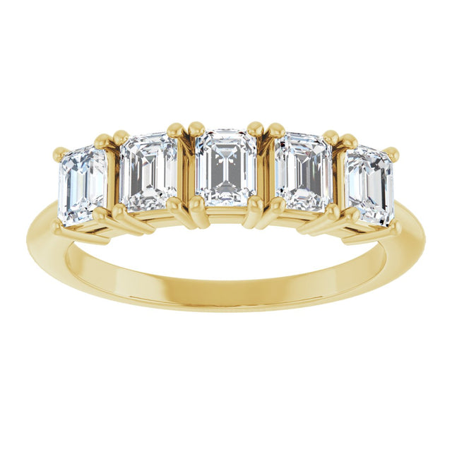 14K Gold Emerald Lab-Grown Diamond Five-Stone Anniversary Band - 4x3mm Stones - Yellow Gold - view 3