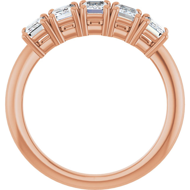 14K Gold Emerald Lab-Grown Diamond Five-Stone Anniversary Band - 4.5x3mm Stones - Rose Gold - view 2