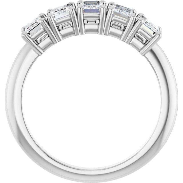 14K Gold Emerald Lab-Grown Diamond Five-Stone Anniversary Band - 4.5x3mm Stones - White Gold - view 2