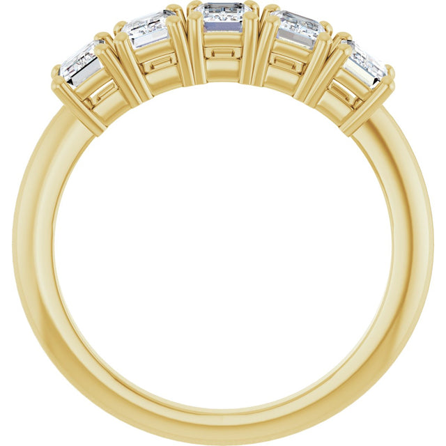 14K Gold Emerald Lab-Grown Diamond Five-Stone Anniversary Band - 4.5x3mm Stones - Yellow Gold - view 2