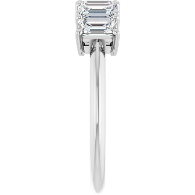 14K Gold Emerald Lab-Grown Diamond Five-Stone Anniversary Band - 4.5x3mm Stones - White Gold - view 4
