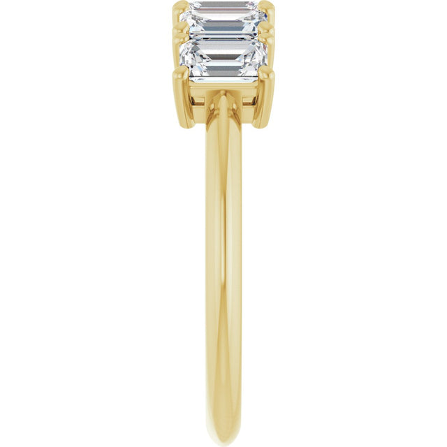 14K Gold Emerald Lab-Grown Diamond Five-Stone Anniversary Band - 4.5x3mm Stones - Yellow Gold - view 4