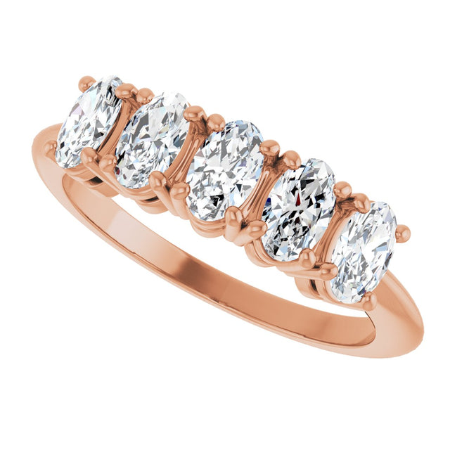 14K Gold Oval Lab-Grown Diamond Five-Stone Anniversary Band - 9/10-3 3/4 CTW - Rose Gold - view 5
