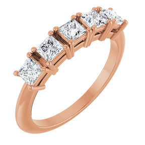 14K Gold Square Natural Diamond Five-Stone Anniversary Band - 3/4 CTW - Rose Gold