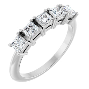 Platinum Square Lab-Grown Diamond Five-Stone Anniversary Band - 3/4-7 CTW