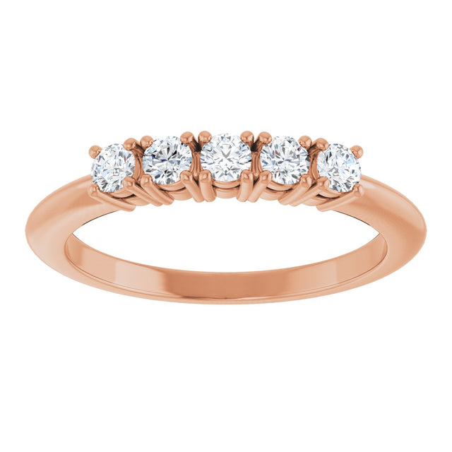14K Gold Round Natural Diamond Five-Stone Anniversary Band - 1/8-3/4 CTW - Rose Gold - view 3