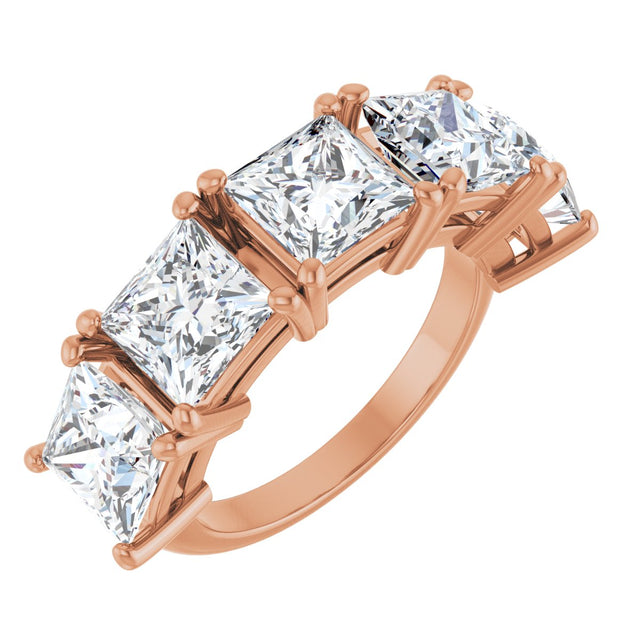 14K Gold Square Lab-Grown Diamond Five-Stone Anniversary Band - 3/4-7 CTW - Rose Gold