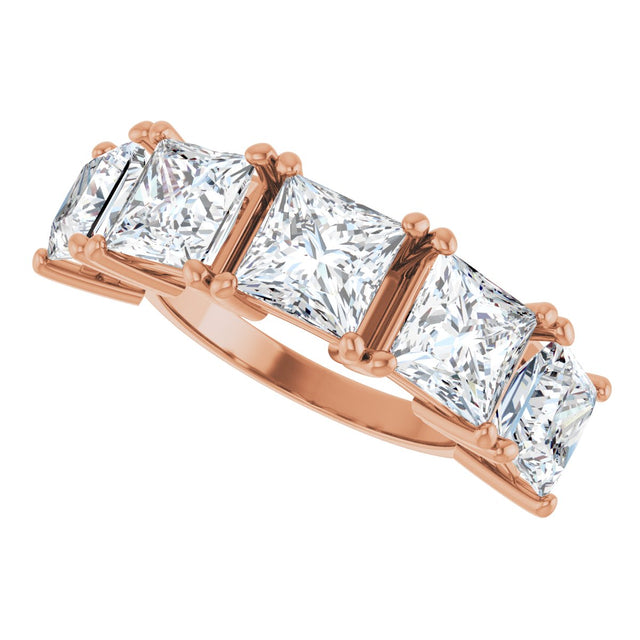 14K Gold Square Lab-Grown Diamond Five-Stone Anniversary Band - 3/4-7 CTW - Rose Gold - view 5