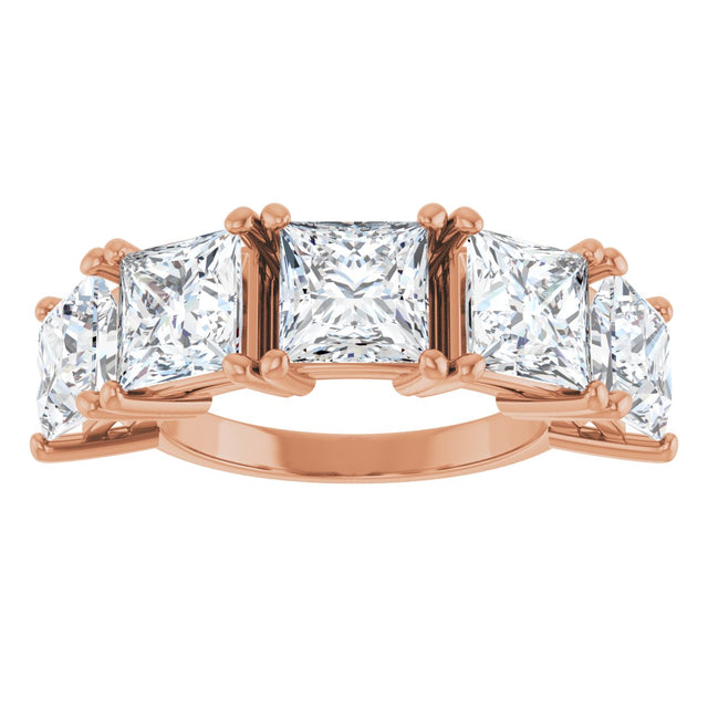 14K Gold Square Lab-Grown Diamond Five-Stone Anniversary Band - 3/4-7 CTW - Rose Gold - view 3