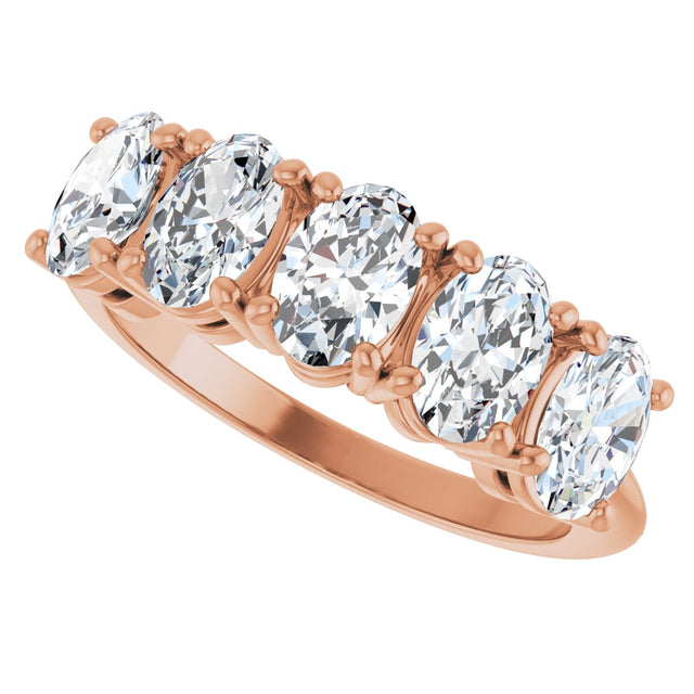14K Gold Oval Natural Diamond Five-Stone Anniversary Band - 1 1/6-1 7/8 CTW - Rose Gold - view 5