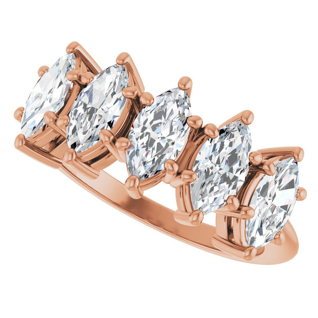 14K Gold Marquise Lab-Grown Diamond Five-Stone Anniversary Band - 7x3.5mm Stones - Rose Gold - view 5