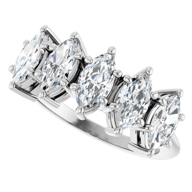14K Gold Marquise Lab-Grown Diamond Five-Stone Anniversary Band - 7x3.5mm Stones - White Gold - view 5