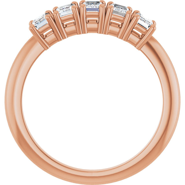 14K Gold Emerald Lab-Grown Diamond Five-Stone Anniversary Band - 3.75x2.5mm Stones - Rose Gold - view 2