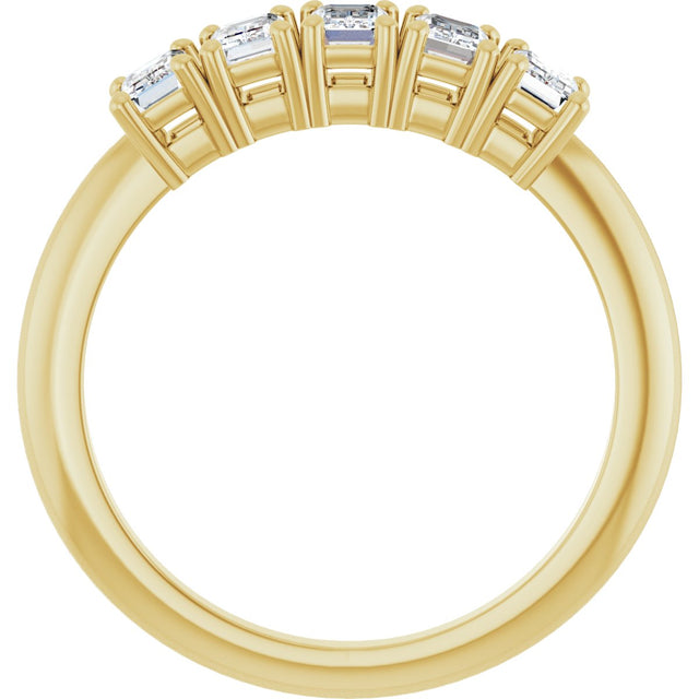 14K Gold Emerald Lab-Grown Diamond Five-Stone Anniversary Band - 3.75x2.5mm Stones - Yellow Gold - view 2