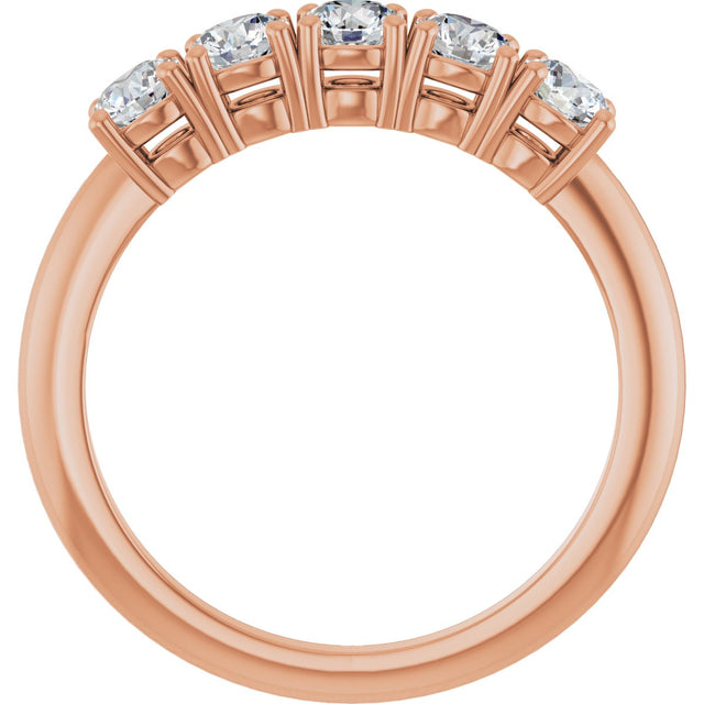 14K Gold Round Lab-Grown Diamond Five-Stone Anniversary Band - 1/6-3/4 CTW - Rose Gold - view 2