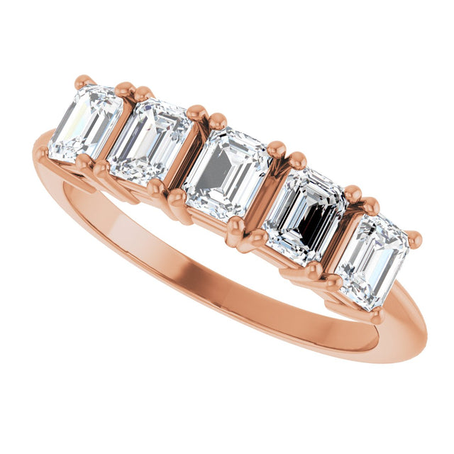 14K Gold Emerald Lab-Grown Diamond Five-Stone Anniversary Band - 4x3mm Stones - Rose Gold - view 5