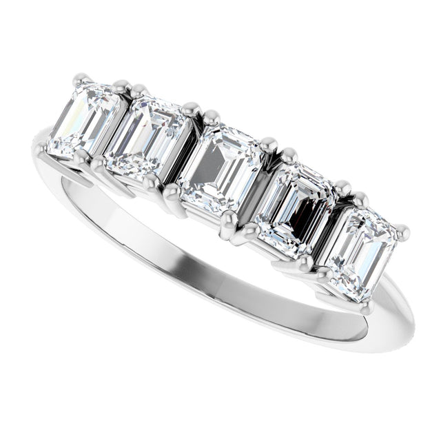 Platinum Emerald Lab-Grown Diamond Five-Stone Anniversary Band - 4x3mm Stones - view 5