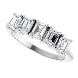 14K Gold Emerald Lab-Grown Diamond Five-Stone Anniversary Band - 4x3mm Stones - White Gold - view 5