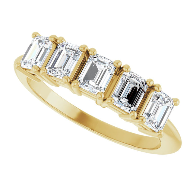 14K Gold Emerald Lab-Grown Diamond Five-Stone Anniversary Band - 4x3mm Stones - Yellow Gold - view 5
