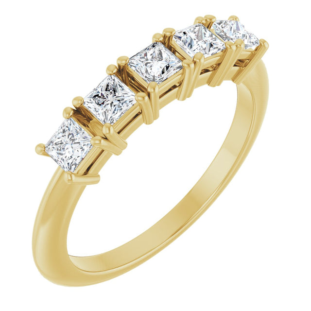 14K Gold Square Lab-Grown Diamond Five-Stone Anniversary Band - 1/4-1/2 CTW - Yellow Gold
