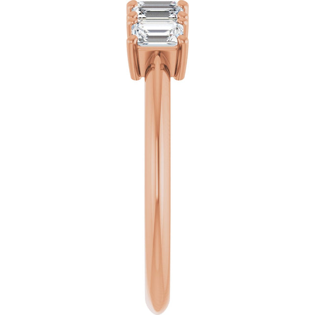14K Gold Emerald Lab-Grown Diamond Five-Stone Anniversary Band - 3.75x2.5mm Stones - Rose Gold - view 4