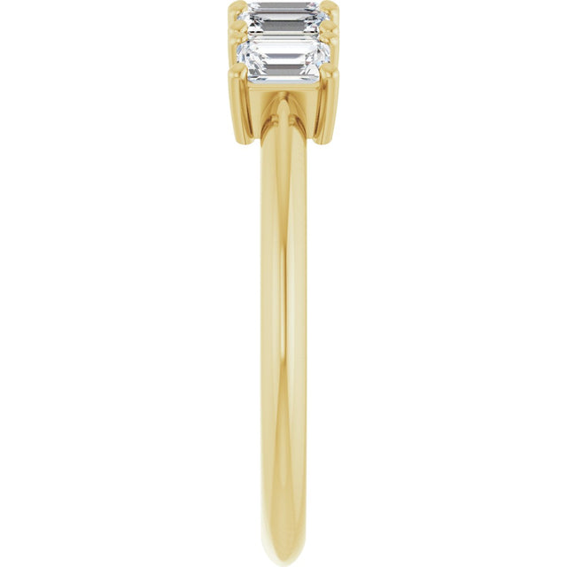 14K Gold Emerald Lab-Grown Diamond Five-Stone Anniversary Band - 3.75x2.5mm Stones - Yellow Gold - view 4