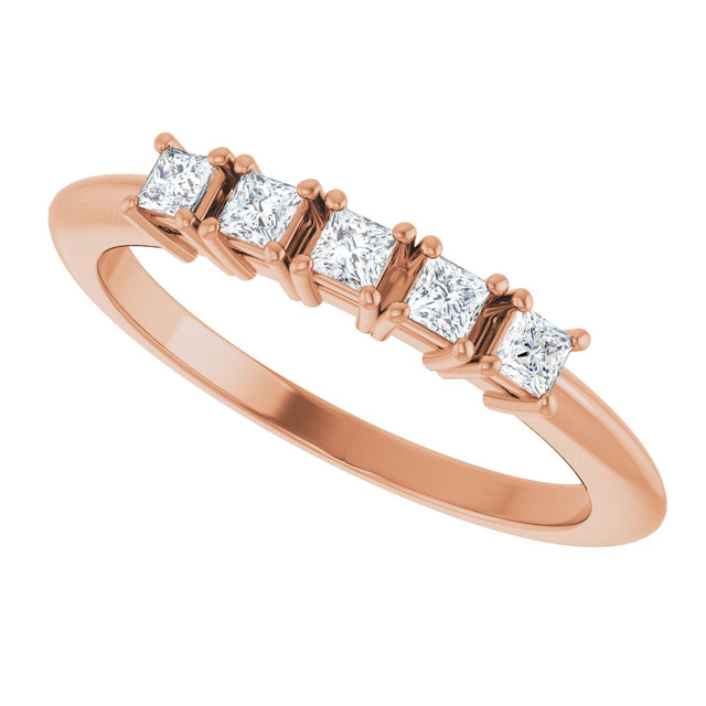 14K Gold Square Natural Diamond Five-Stone Anniversary Band - 1/4-5/8 CTW - Rose Gold - view 5