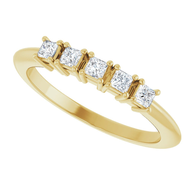 14K Gold Square Natural Diamond Five-Stone Anniversary Band - 1/4-5/8 CTW - Yellow Gold - view 5