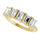 14K Gold Emerald Lab-Grown Diamond Five-Stone Anniversary Band - 4.5x3mm Stones - Yellow Gold - view 5
