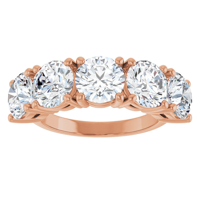 14K Gold Round Natural Diamond Five-Stone Anniversary Band - 1 1/3-3 7/8 CTW - Rose Gold - view 3