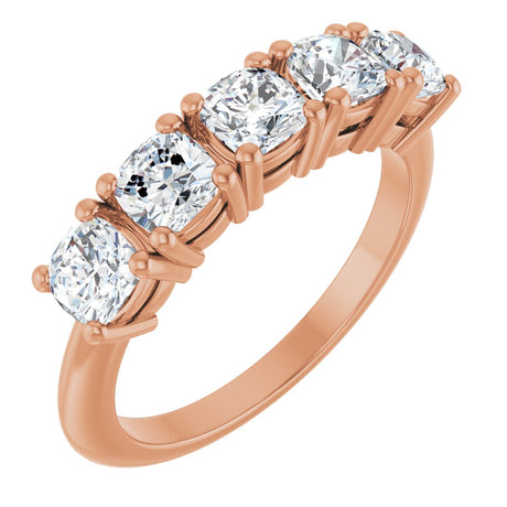14K Gold Cushion Natural Diamond Five-Stone Anniversary Band - 3/4-1 5/8 CTW - Rose Gold